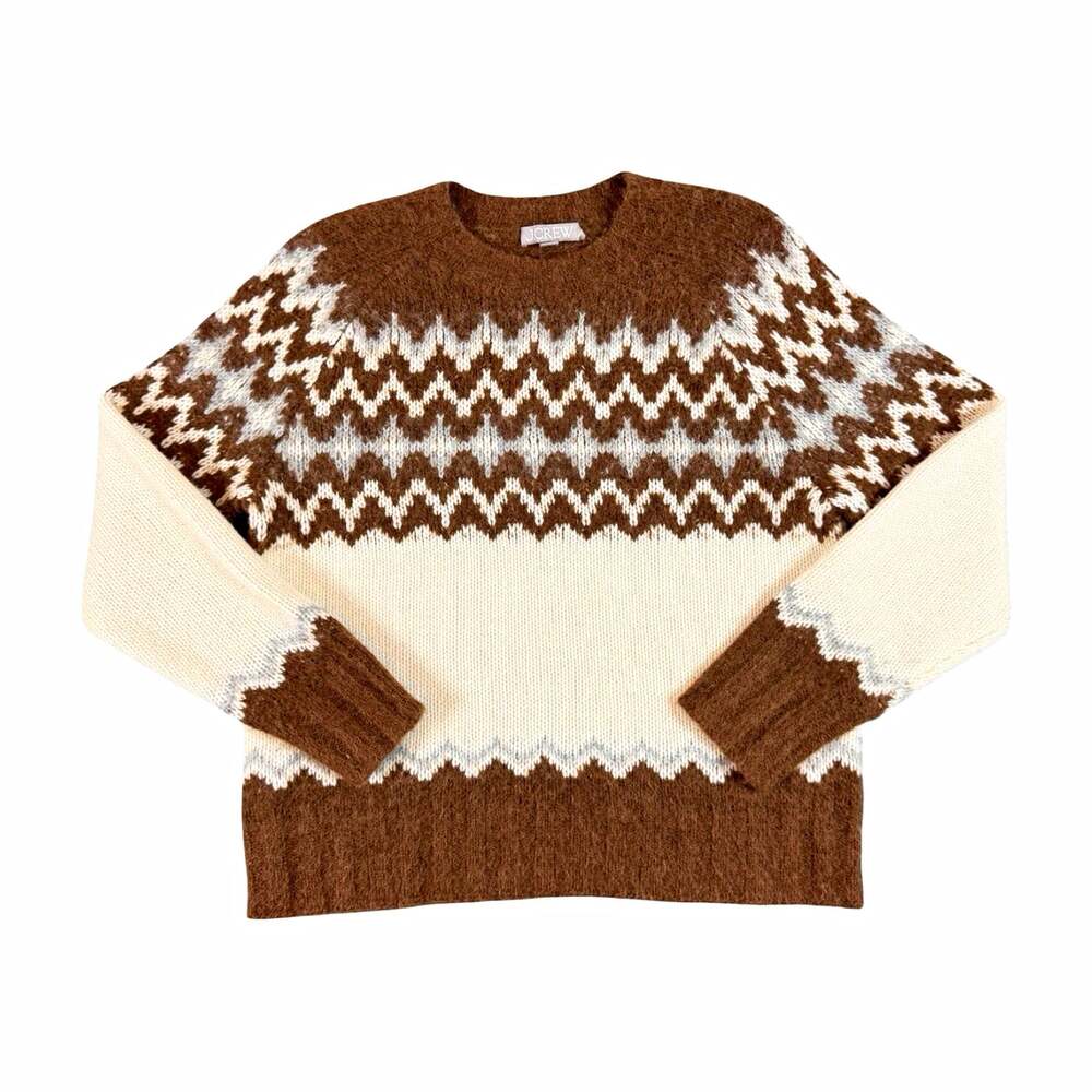 Women’s J.Crew Fair Isle Crew Neck Pullover Wool Blend Sweater Brown S